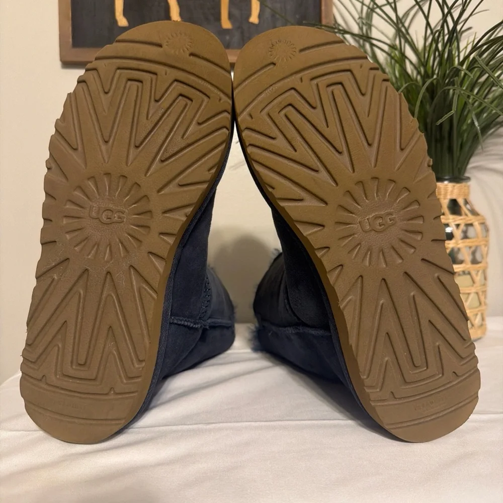 UGG Navy Suede Shearling Short Button Boots